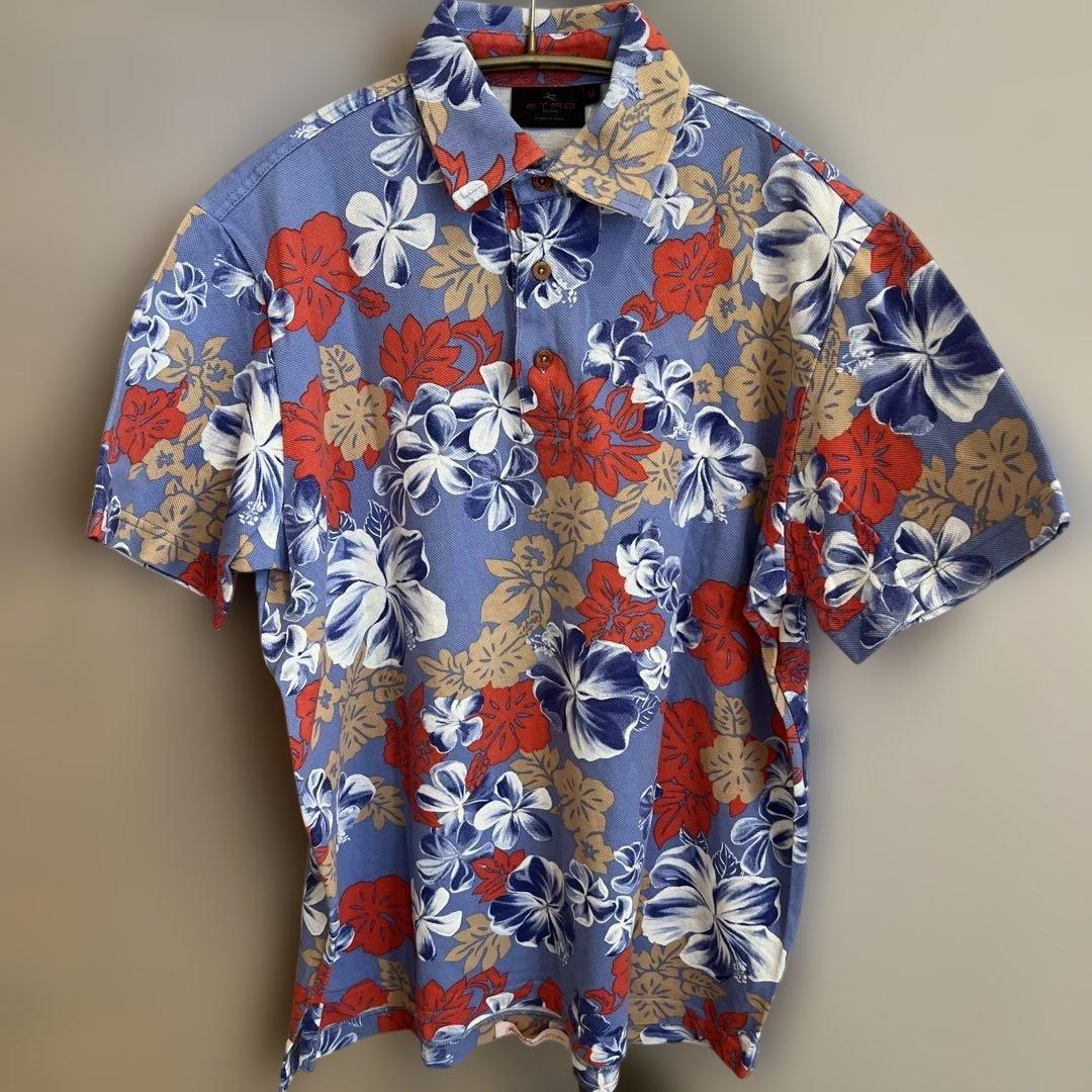 ETROメンズ花柄アロハ半袖ポロシャツ M美品