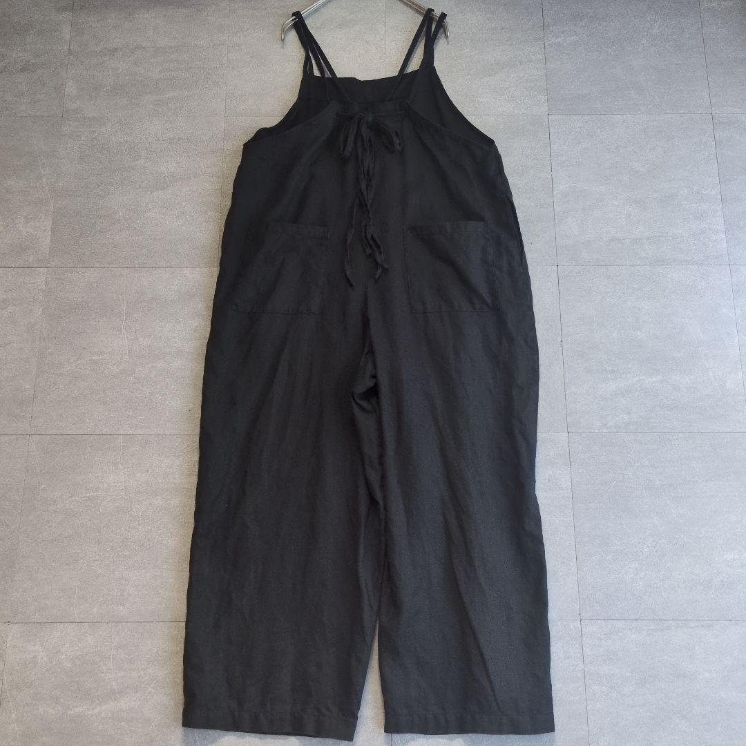 かぐれ　kagure リネン　サロペット　ワイド　ブラック　黒　リボン