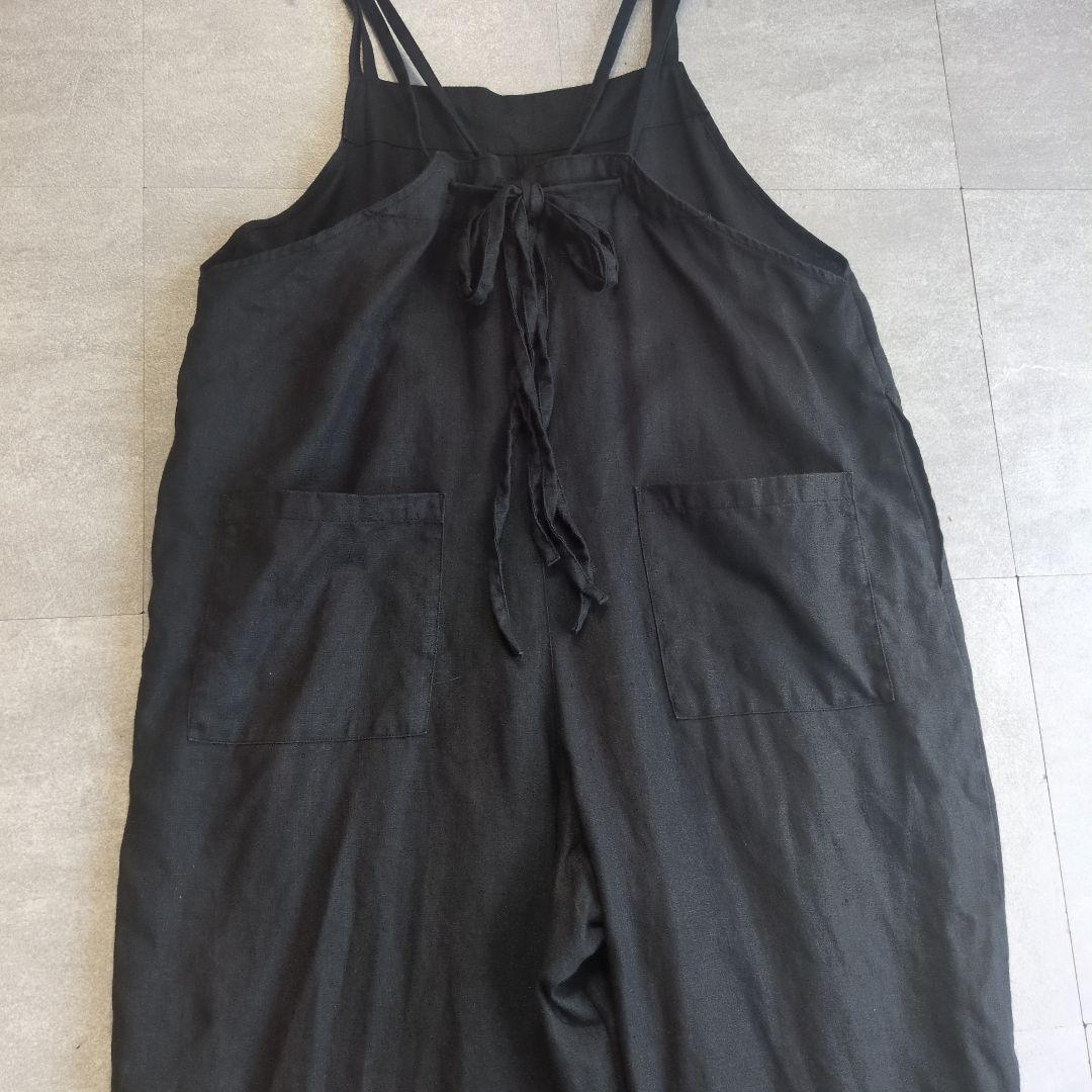 かぐれ　kagure リネン　サロペット　ワイド　ブラック　黒　リボン