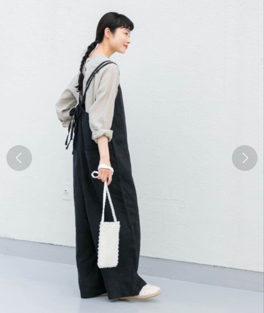 かぐれ　kagure リネン　サロペット　ワイド　ブラック　黒　リボン