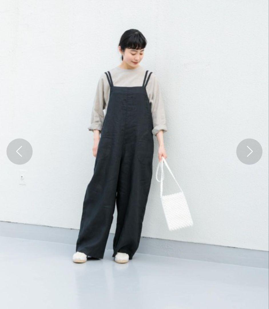 かぐれ　kagure リネン　サロペット　ワイド　ブラック　黒　リボン