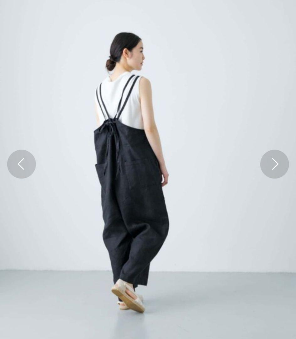 かぐれ　kagure リネン　サロペット　ワイド　ブラック　黒　リボン