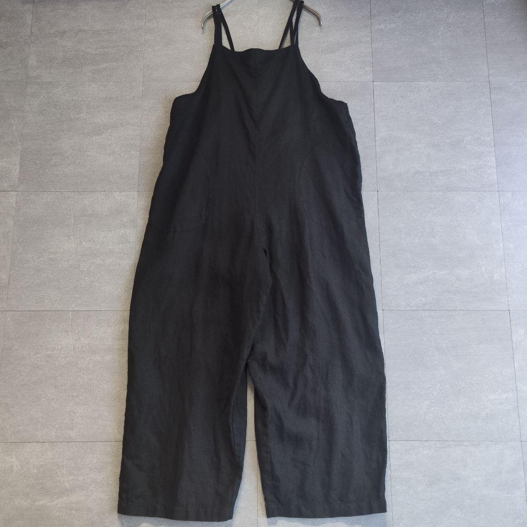 かぐれ　kagure リネン　サロペット　ワイド　ブラック　黒　リボン