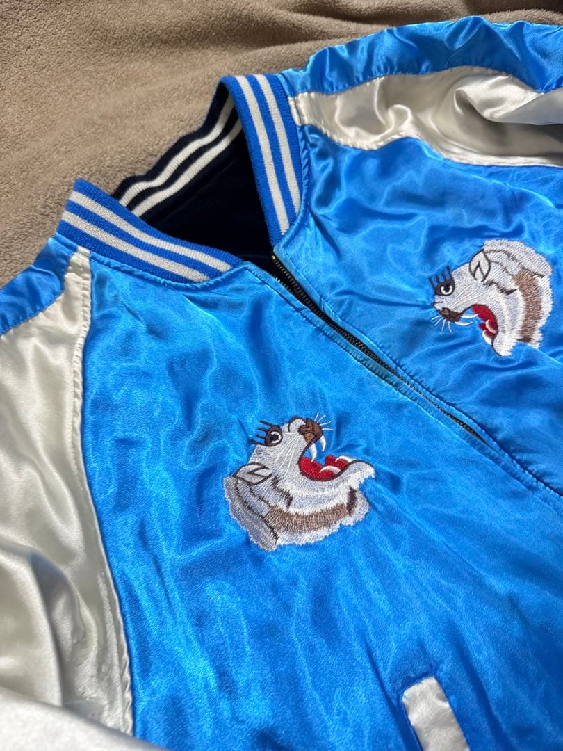 90s vintage 別珍 虎龍 地図 芸者 日本限定 スカジャン サテン