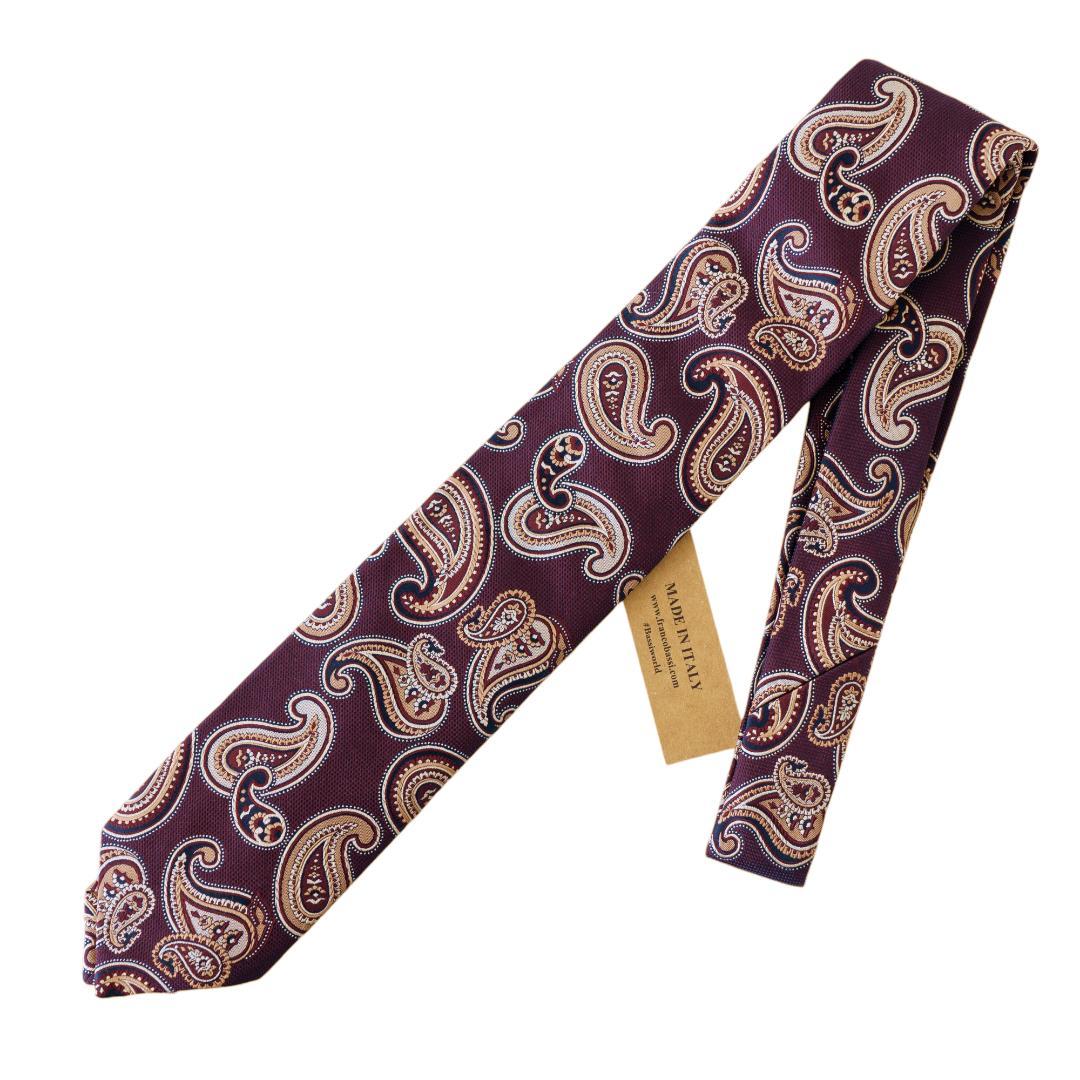 フランコバッシ ペイズリー ネクタイ シルク ボルドー金 FB410 訳あり