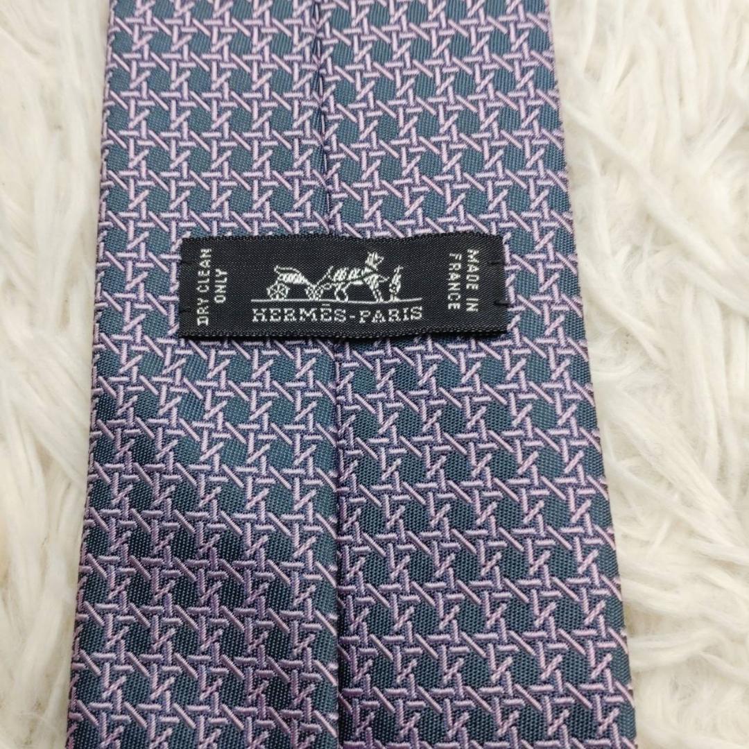 【箱入り未使用】 エルメス 高級シルクネクタイ 総柄 パープル