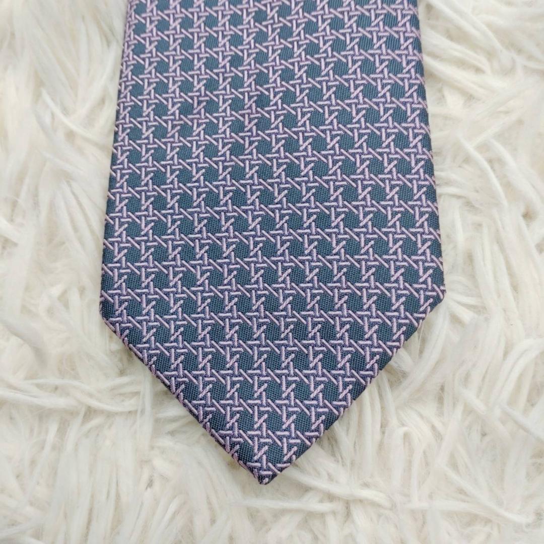 【箱入り未使用】 エルメス 高級シルクネクタイ 総柄 パープル