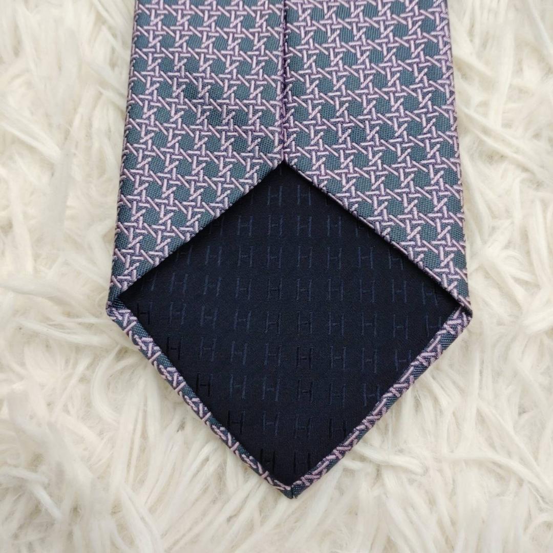 【箱入り未使用】 エルメス 高級シルクネクタイ 総柄 パープル