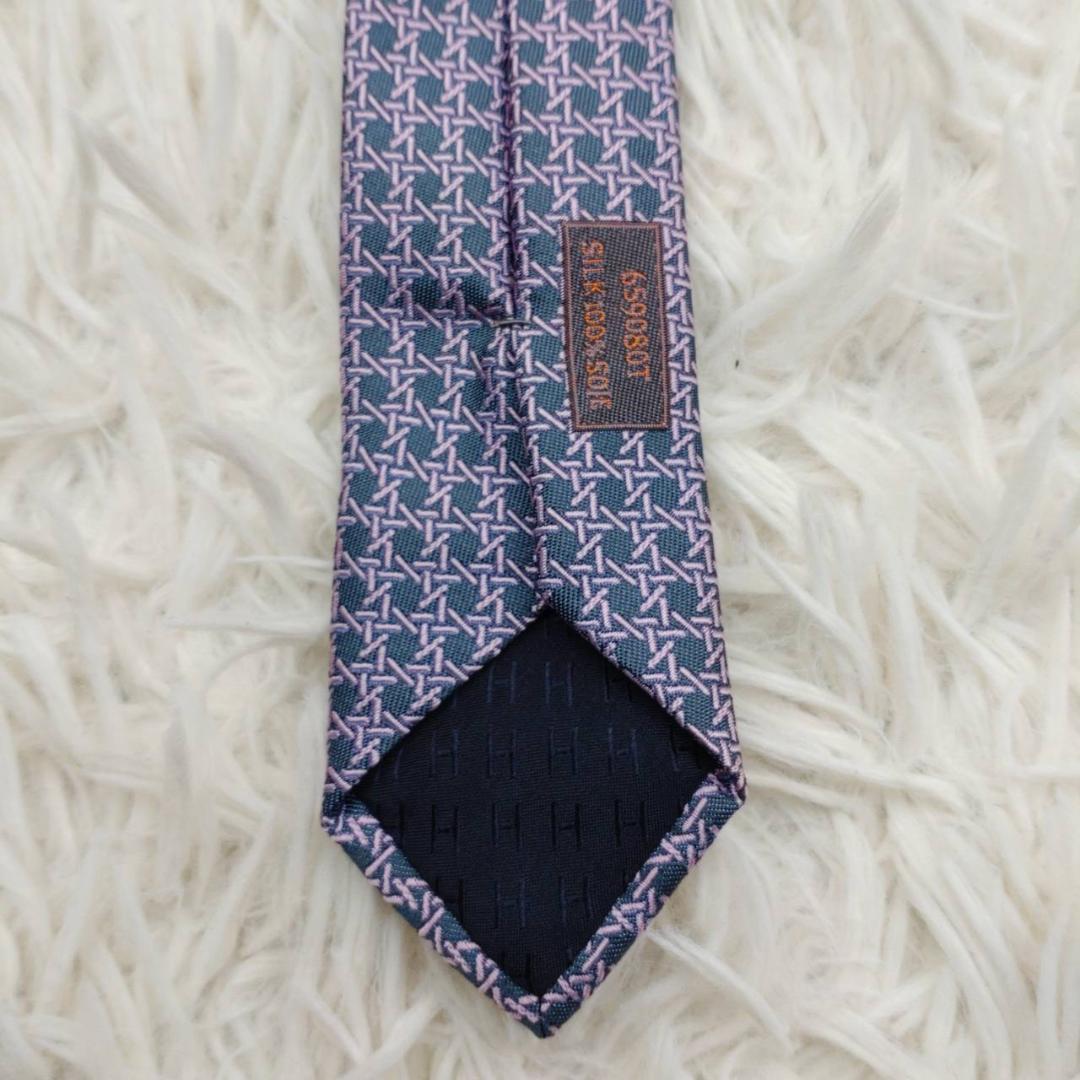 【箱入り未使用】 エルメス 高級シルクネクタイ 総柄 パープル