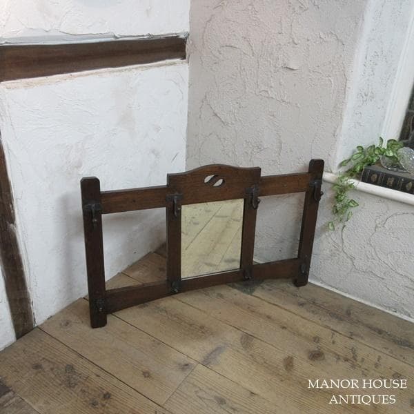 英国 アンティーク 家具 ウォールハンガー フック ミラー付き 木製 6697d