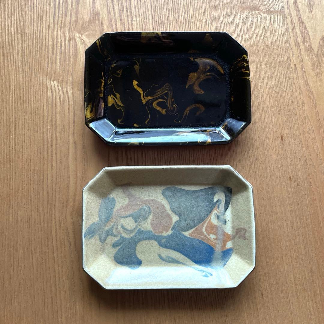 松原竜馬　すみ切り皿　スリップウェア　器