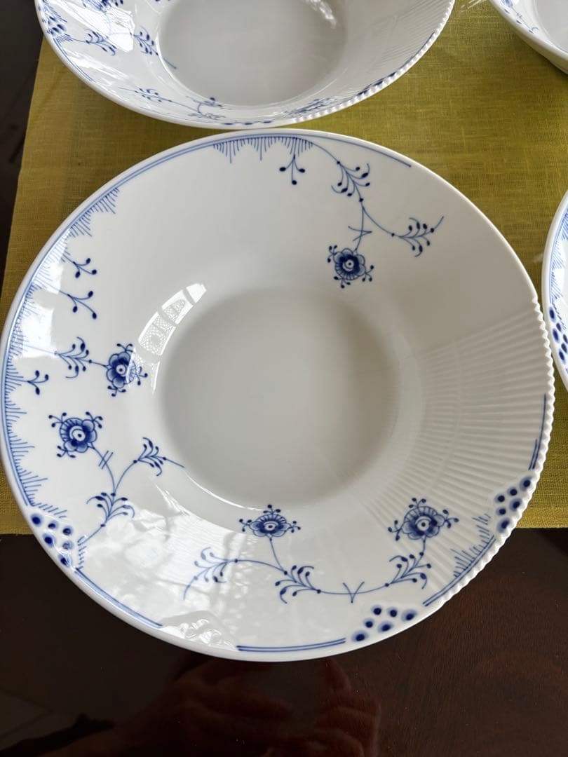 青い花柄 ボウル 4個セット 約25cm