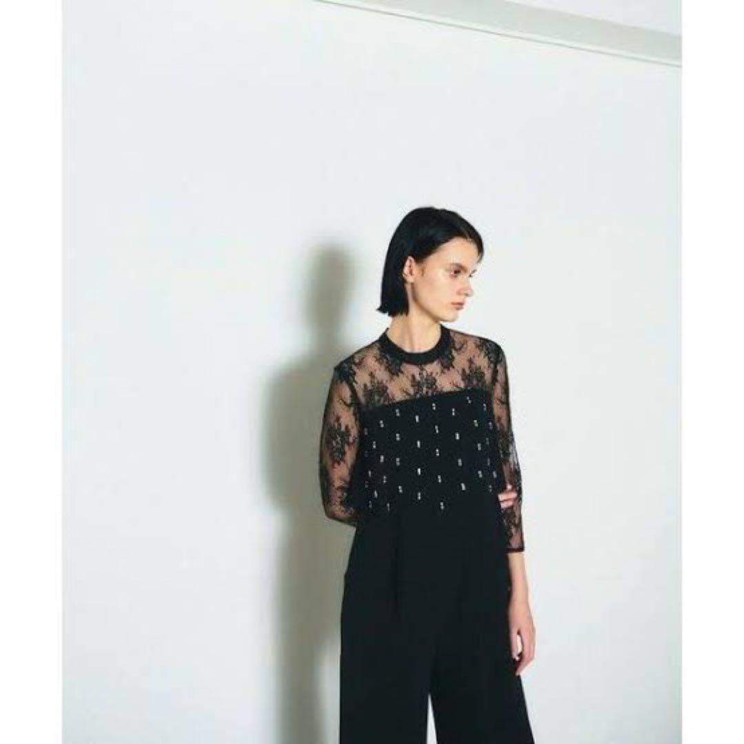 美品◆Diagramダイアグラム　刺繍ワイドサロペット　ブラック　オールインワン