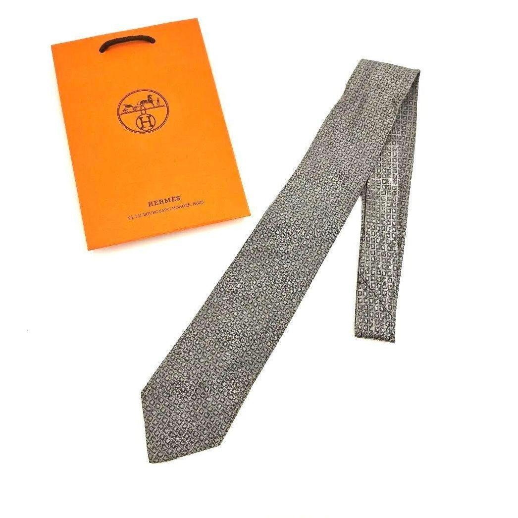 【希少品】HERMES ネクタイ　 グレー エルメスネクタイ