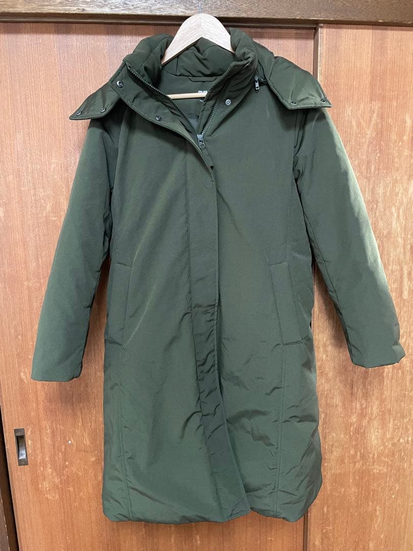 ハイブリッドダウンウルトラウォームロングコート　オリーブ　Lサイズ