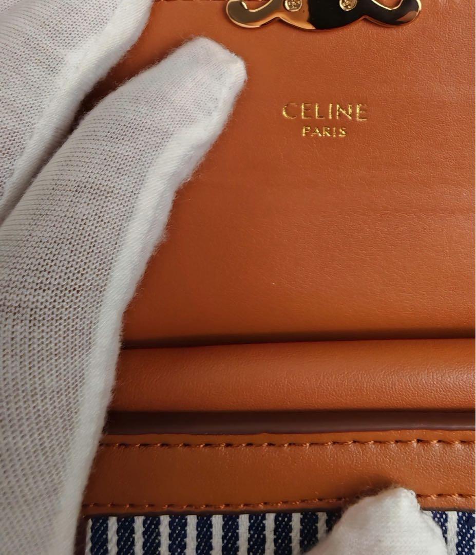 CELINE トリオンフ 三つ折り財布 ストライプ キャンバス×レザー 美品
