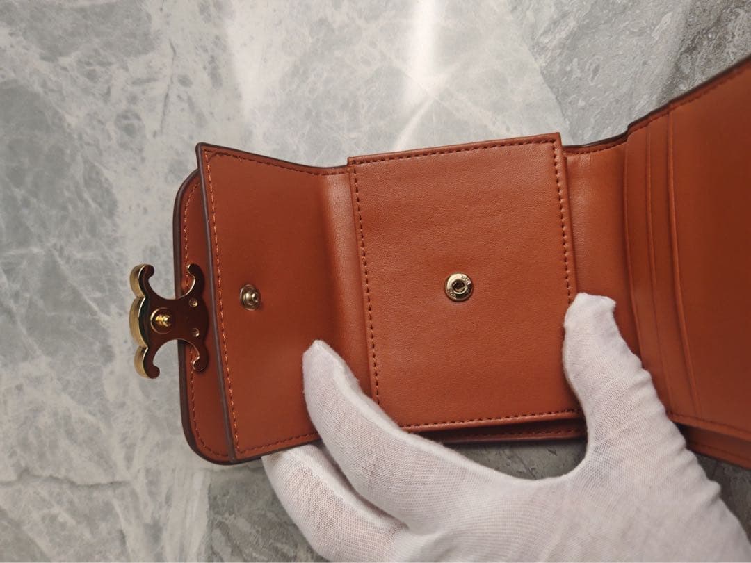CELINE トリオンフ 三つ折り財布 ストライプ キャンバス×レザー 美品