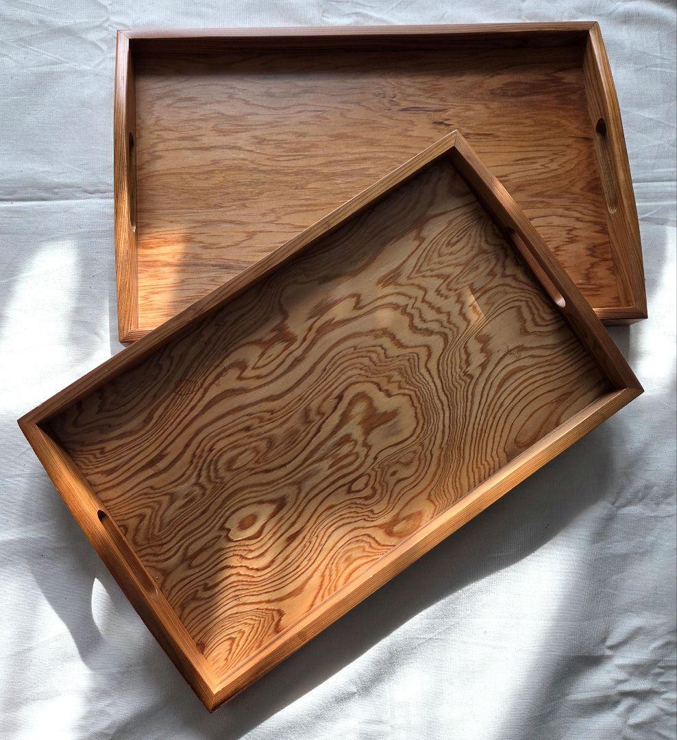 屋久杉 お盆 L(新品) M(使用済) 2セット 木製トレイセット