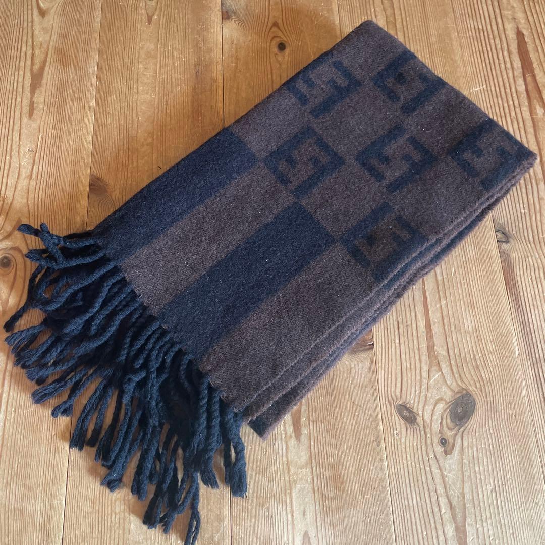 Fendi ウール100% マフラー ダークブラウン/ネイビー