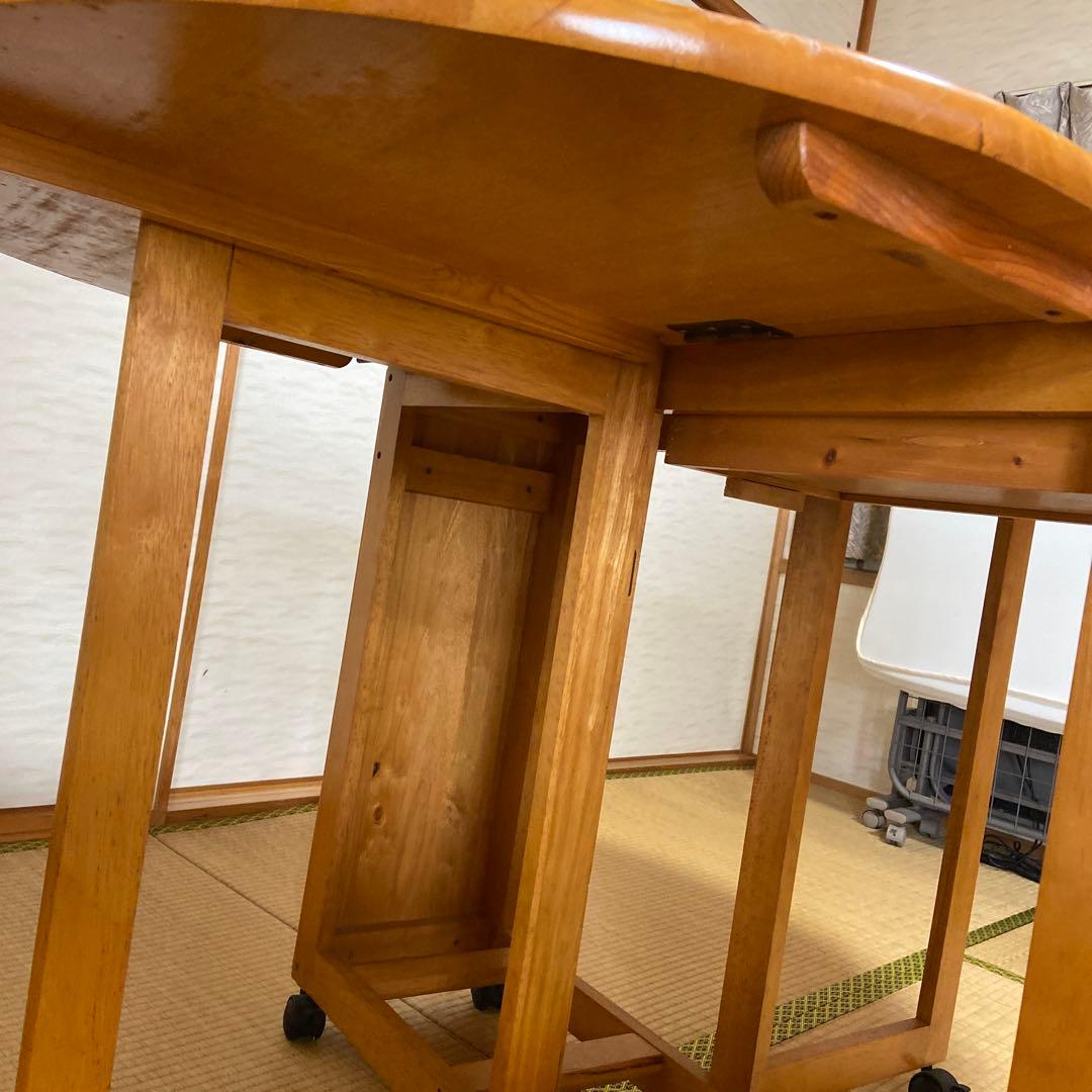 木製 楕円形バタフライダイニングテーブル キャスター付き