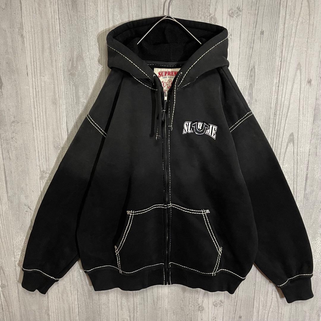 【最高コラボ】シュプリーム　両面ラインストーンロゴ　ジップパーカー　XL