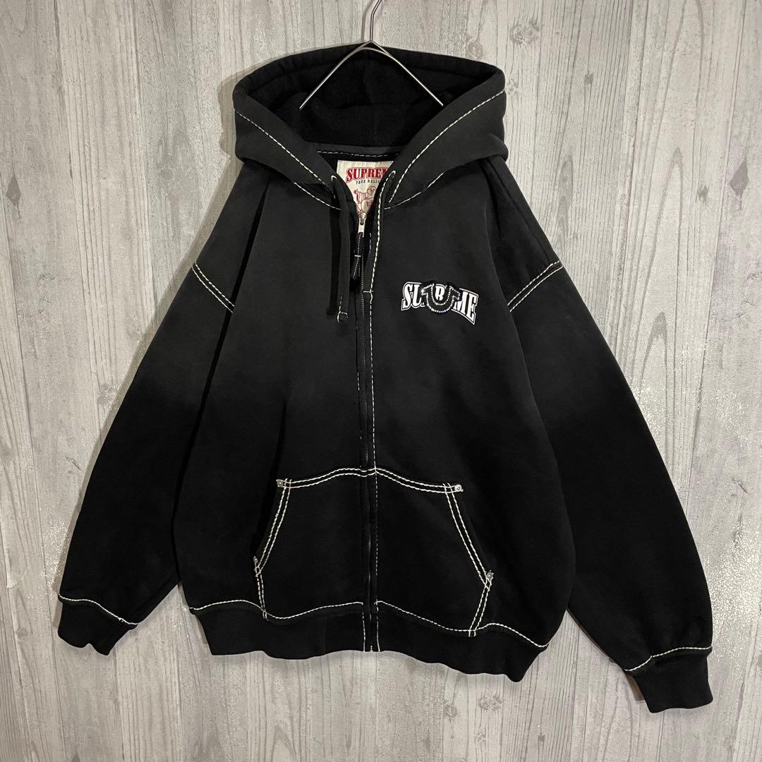 【最高コラボ】シュプリーム　両面ラインストーンロゴ　ジップパーカー　XL