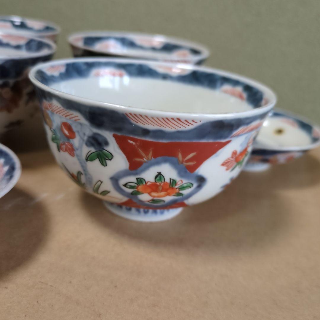 骨董 伊万里 古伊万里 蓋茶碗 色絵 煮物碗 飯碗 　アンティーク　5つ