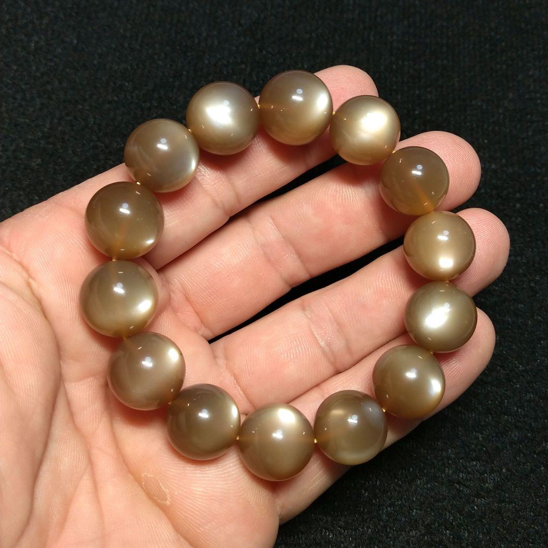 【良質,希少】オレンジムーンストーン　大玉　ブレスレット　全粒シラー入り