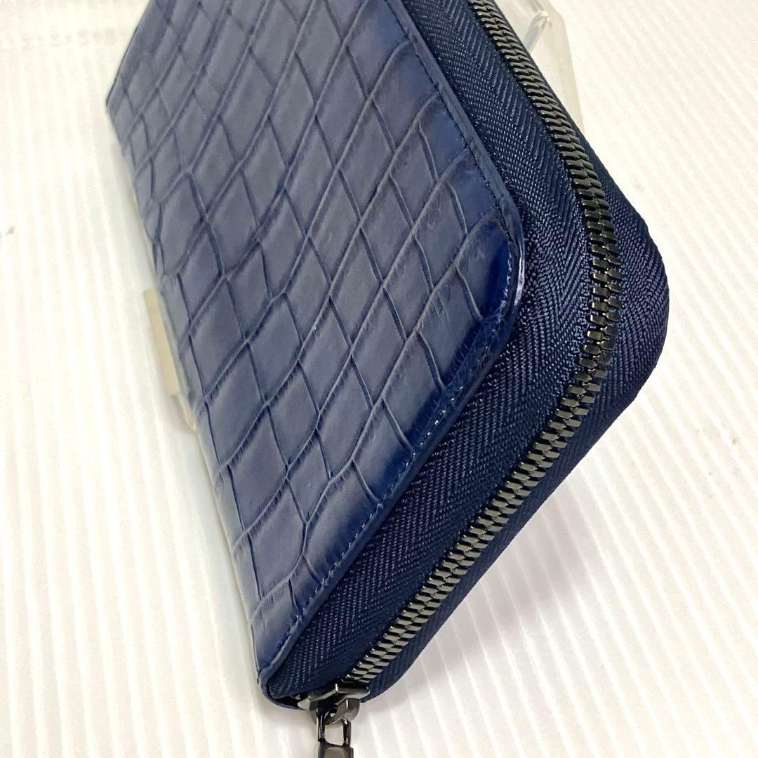 【美品】池田工芸　藍染め　クロコ　長財布ビックウォレット　内装ゴールドパイソン