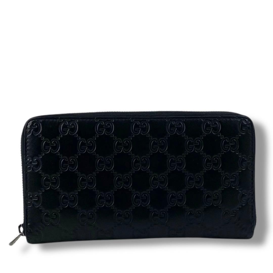 美品 GUCCI グッチシマ レザー ラウンドファスナー 長財布 ブラック