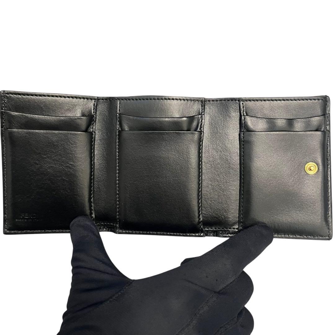 希少✨フェンディ 三つ折り財布 FF ダイヤモンドロゴ ブラック レザー