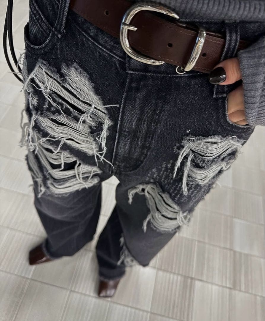 パンツ AMERI UND HARD DAMAGE LOOSE DENIM