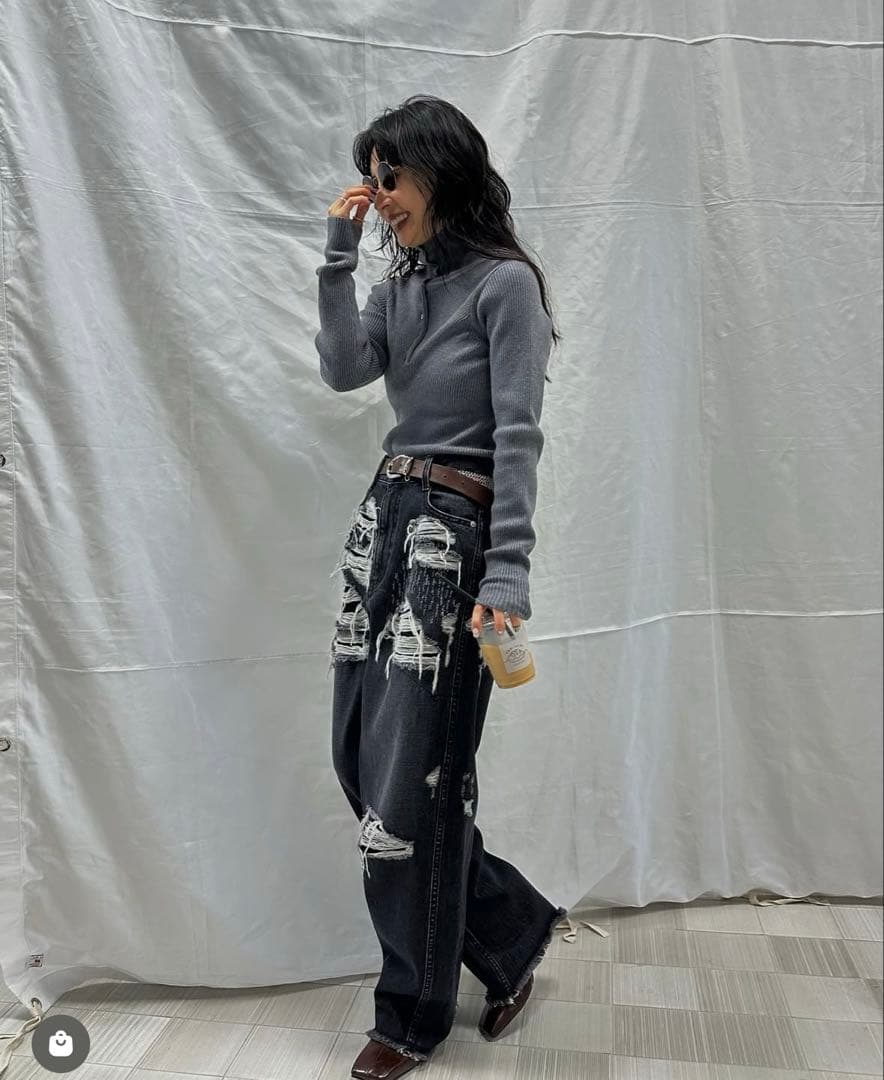 パンツ AMERI UND HARD DAMAGE LOOSE DENIM