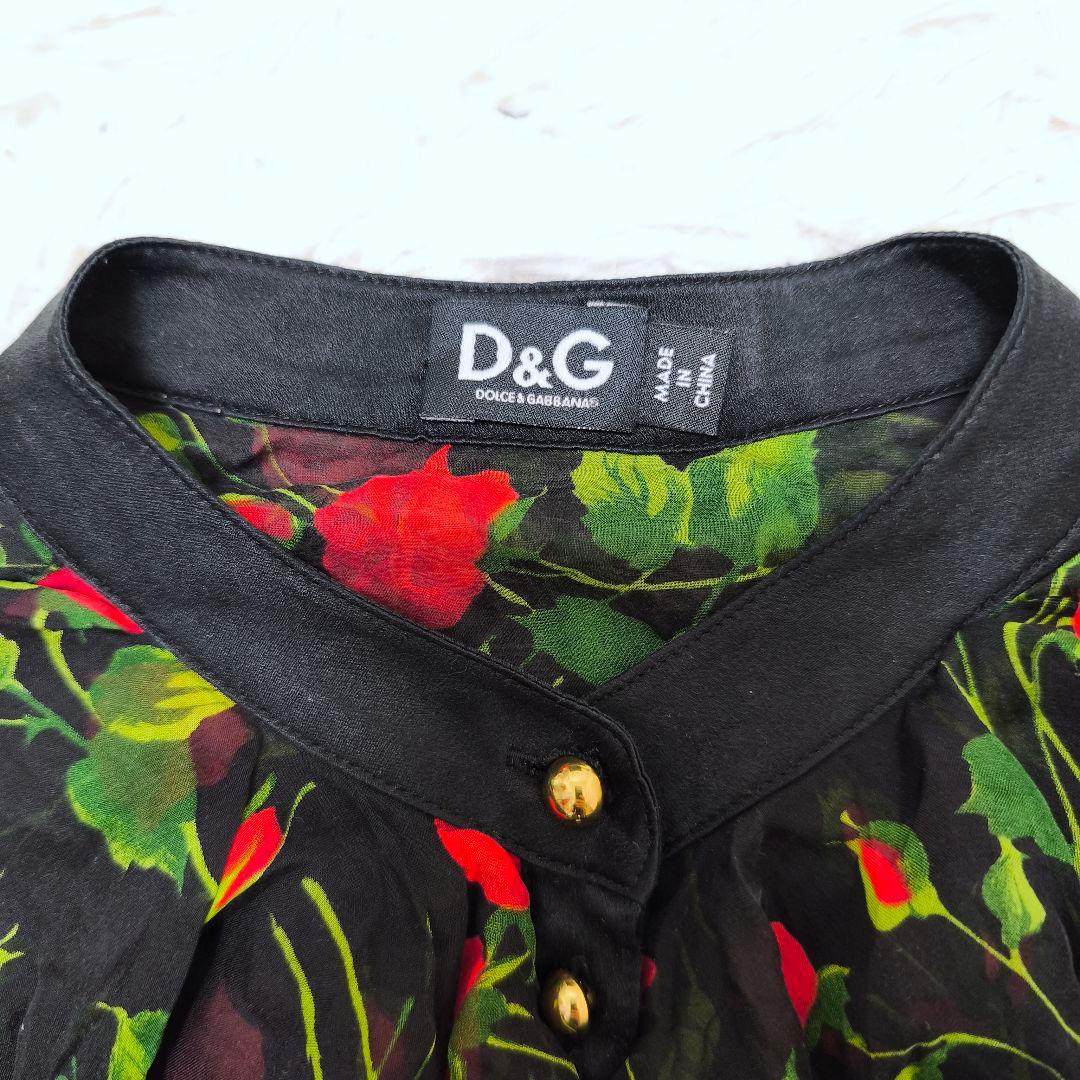 【美品】DOLCE＆GABBANA ドルガバ シルク フリル 薔薇柄 ブラウス