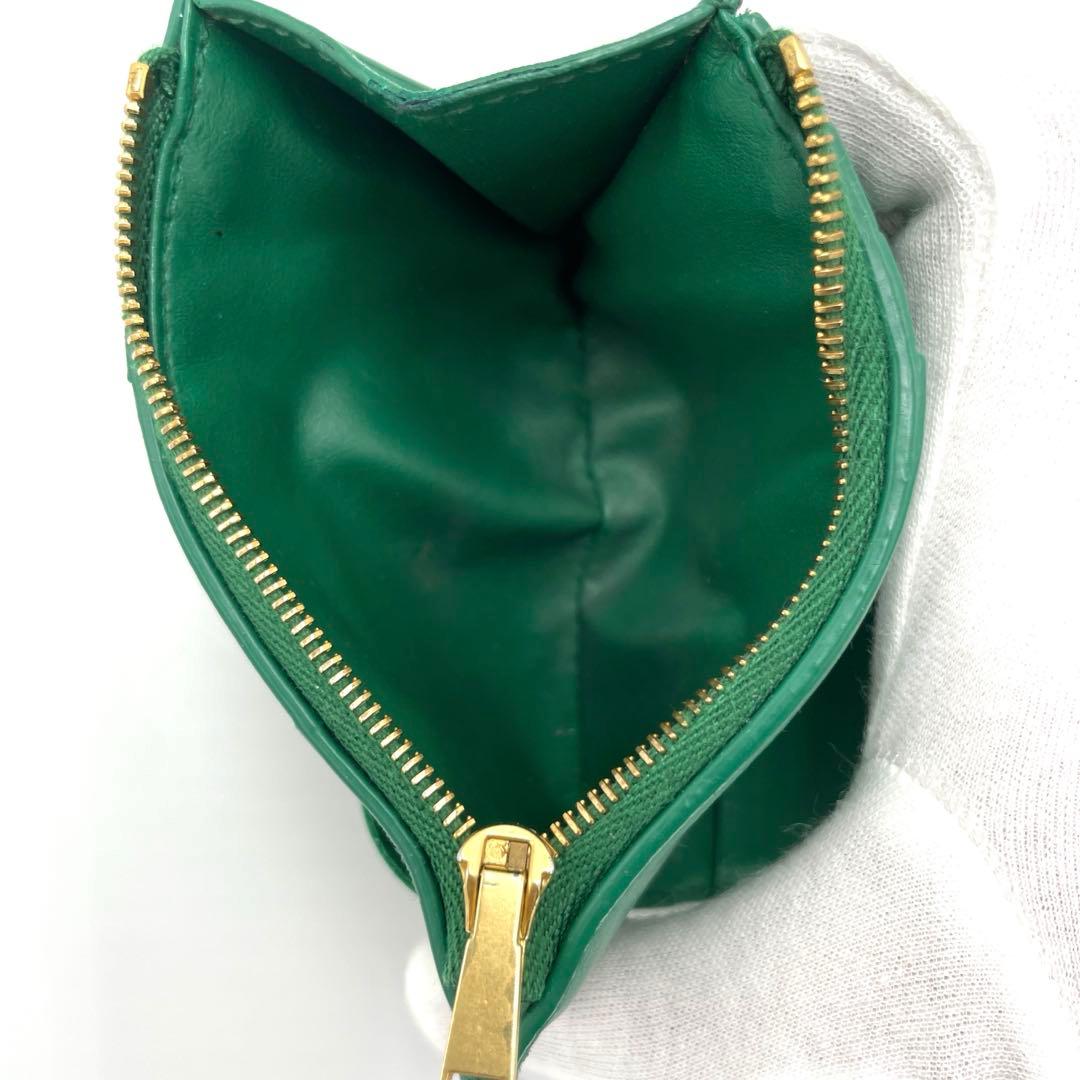 美品☆ボッテガヴェネタ マキシイントレチャート カセット 三つ折り財布 グリーン