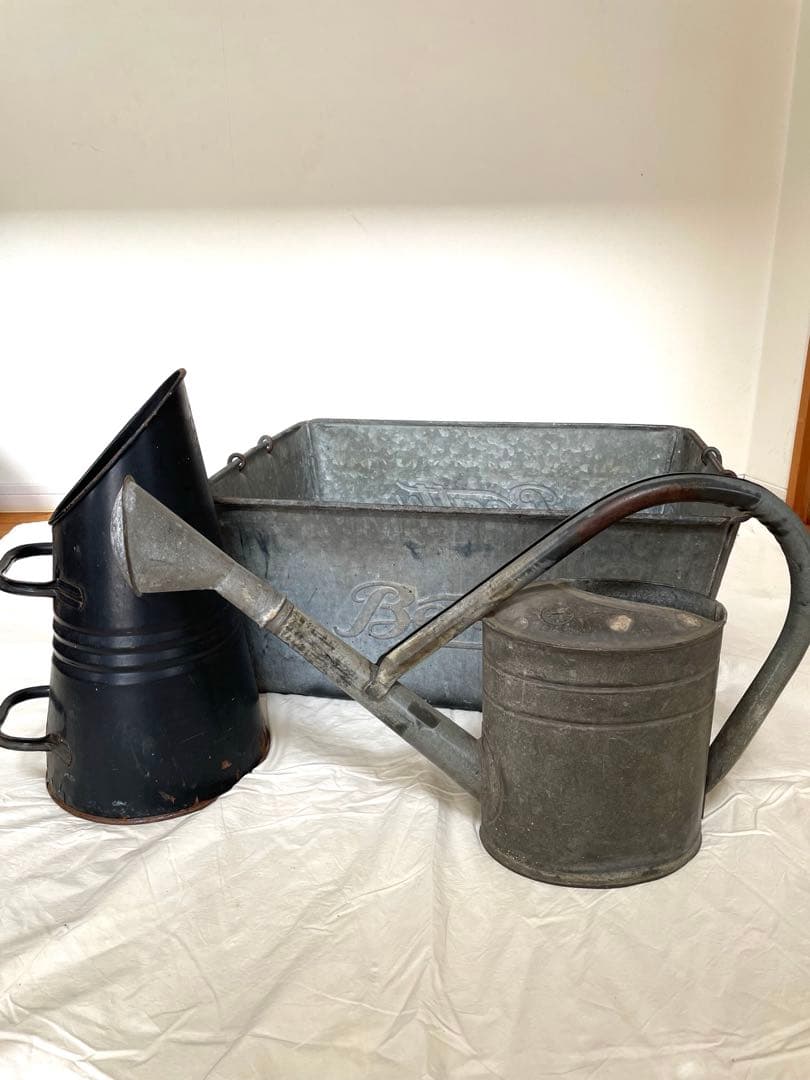 フランスアンティークブリキ　ジョウロ　ジャグ　花器　イギリスアンティークブリキ