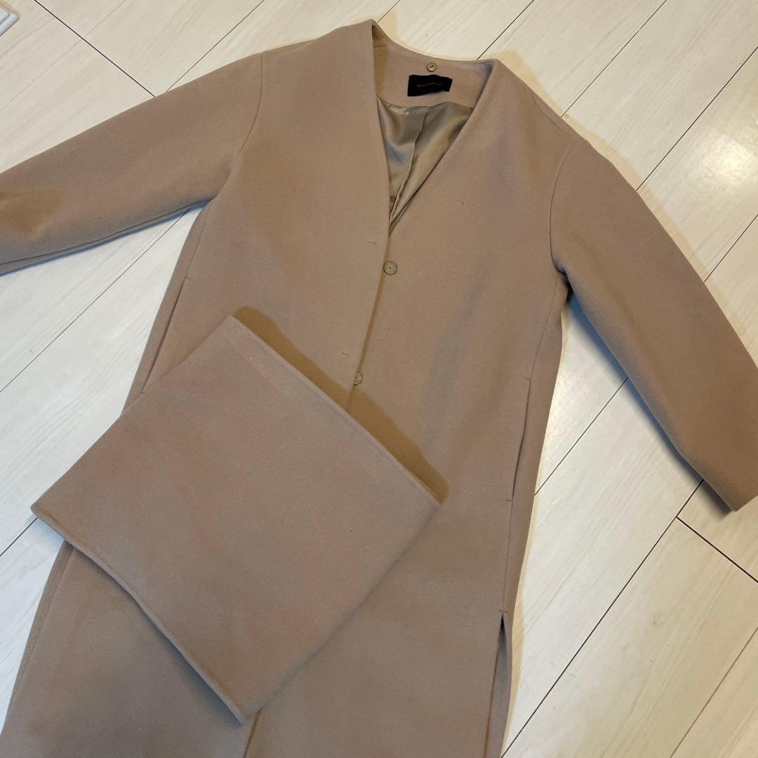 BARNYARDSTORM バンヤードストームストール付ノーカラーコートベージュ