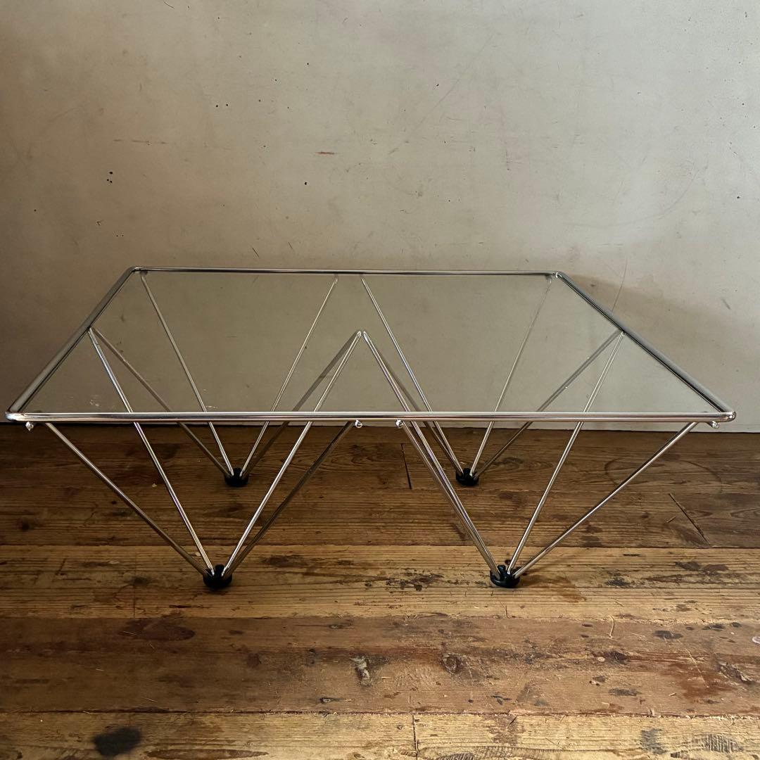 ヴィンテージ レトロ ガラス & クロム センターテーブル スペースエイジ