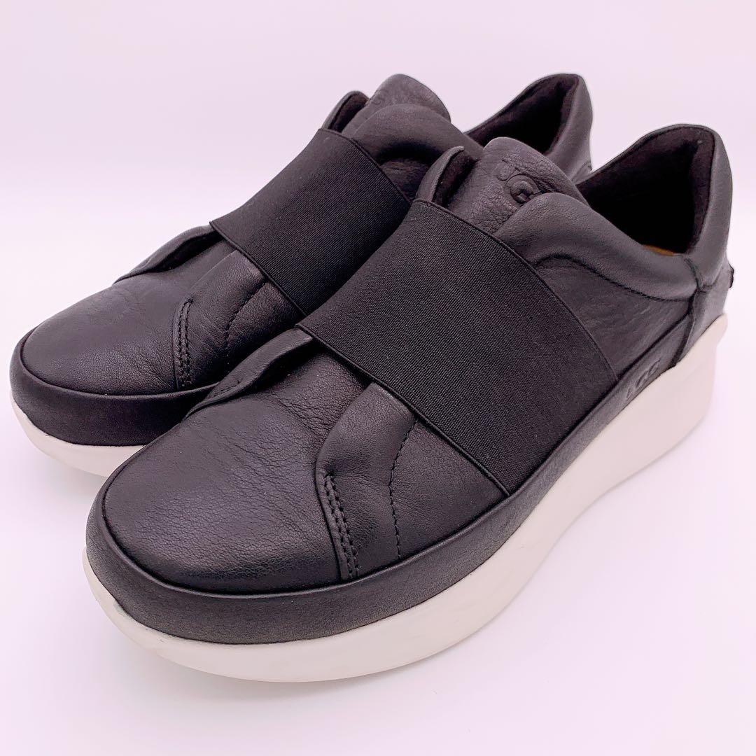 【極美品】UGG アグ リブ スニーカー レザー 厚底 ブラック 23cm