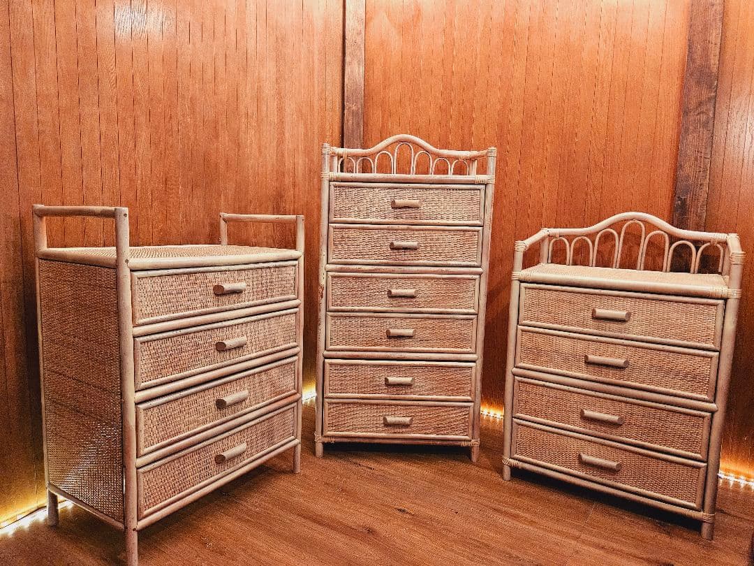 日本製 ラタンチェスト アンティーク加工 藤家具 ヴィンテージ 無垢材