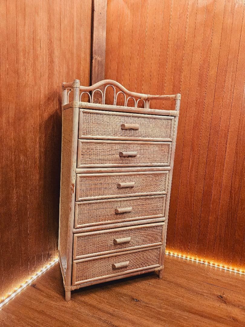 日本製 ラタンチェスト アンティーク加工 藤家具 ヴィンテージ 無垢材