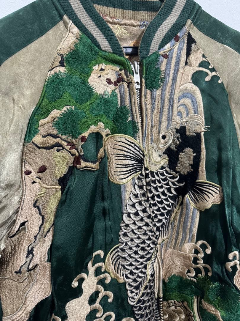 花旅楽団 スカジャン リバーシブル script 和柄 刺繍 鯉 SUKAJAN