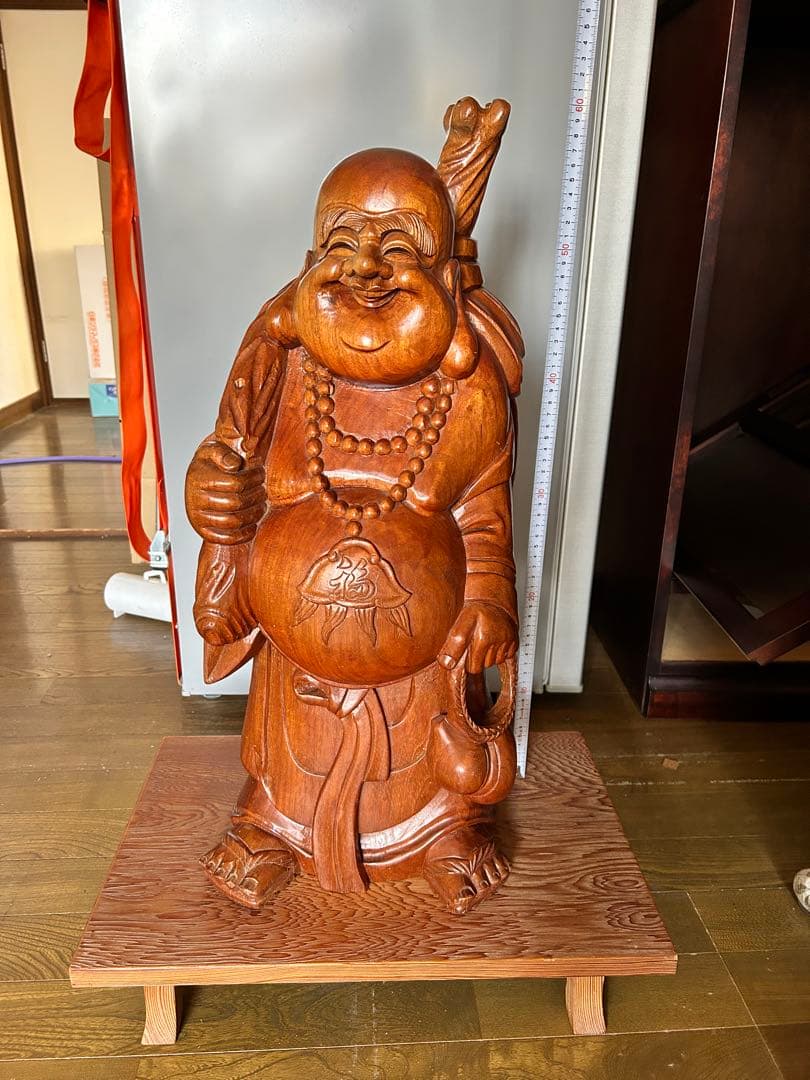 木彫り布袋尊像（ほていさん）　一刀彫　台座付