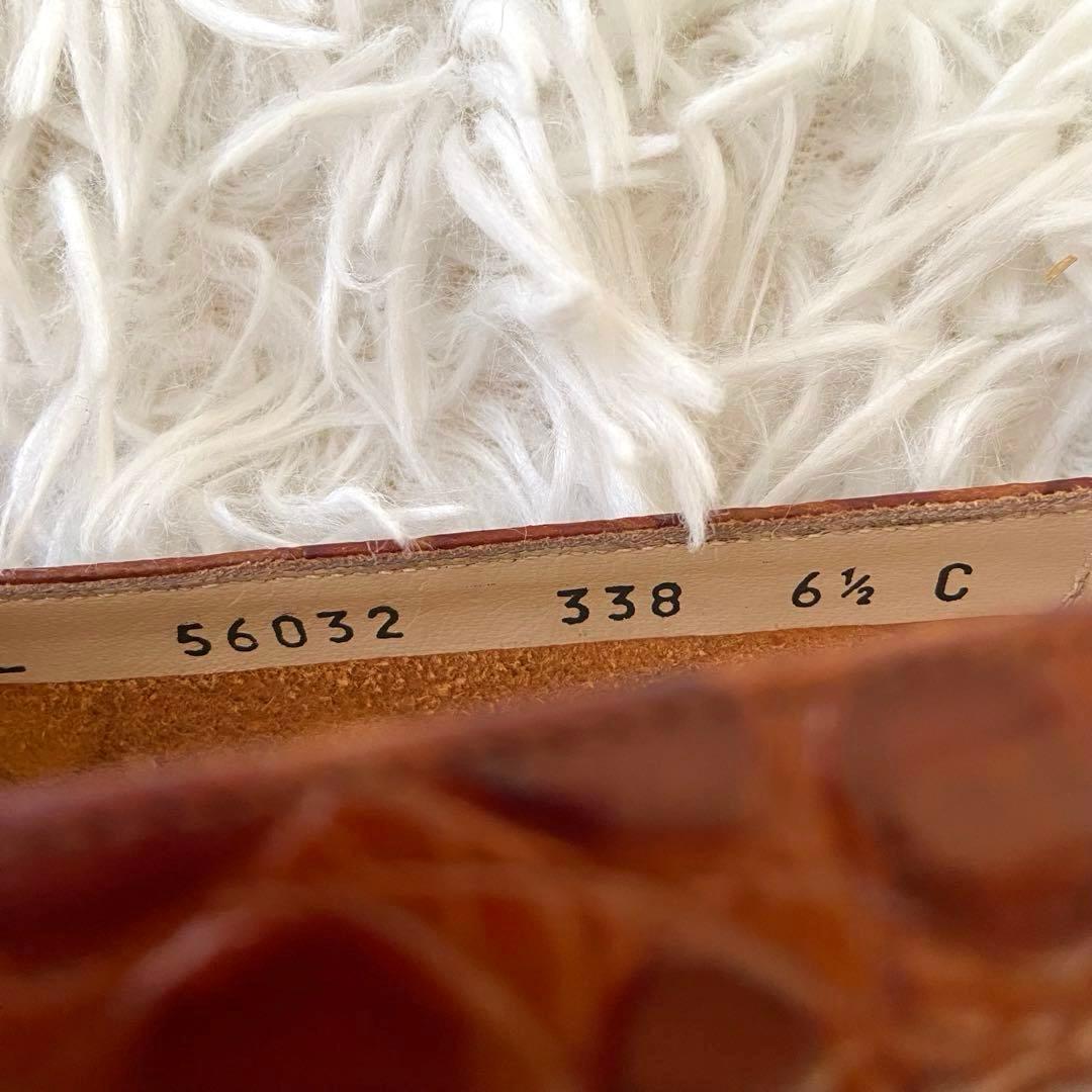 極美品✨サルバトーレフェラガモ クロコ型押 ヴァラリボン パンプス 茶