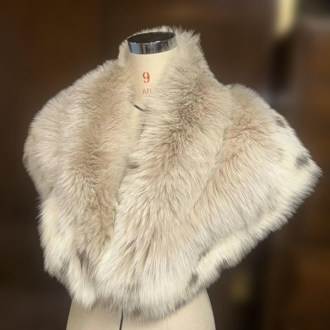 即日発送可能着物　振り袖成人式ストールベージュファーショールクリップ付きリンクス