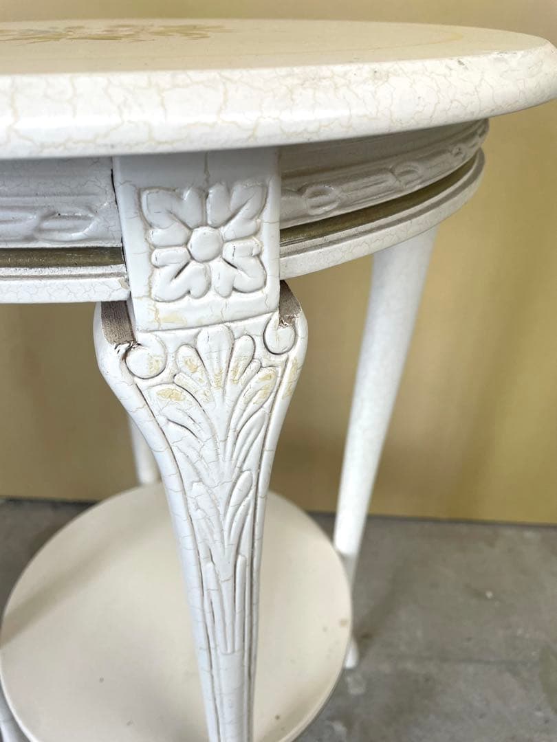 アンティーク風 サイドテーブル 電話台 円形 飾り台 シャビーシック