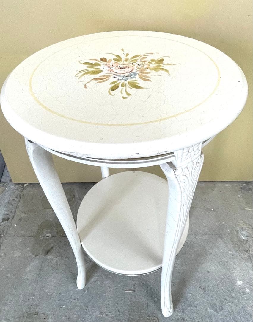 アンティーク風 サイドテーブル 電話台 円形 飾り台 シャビーシック