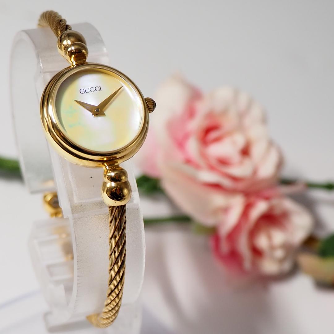 美品 グッチ GUCCI バングルウォッチ 2700L シェル 腕時計 H611