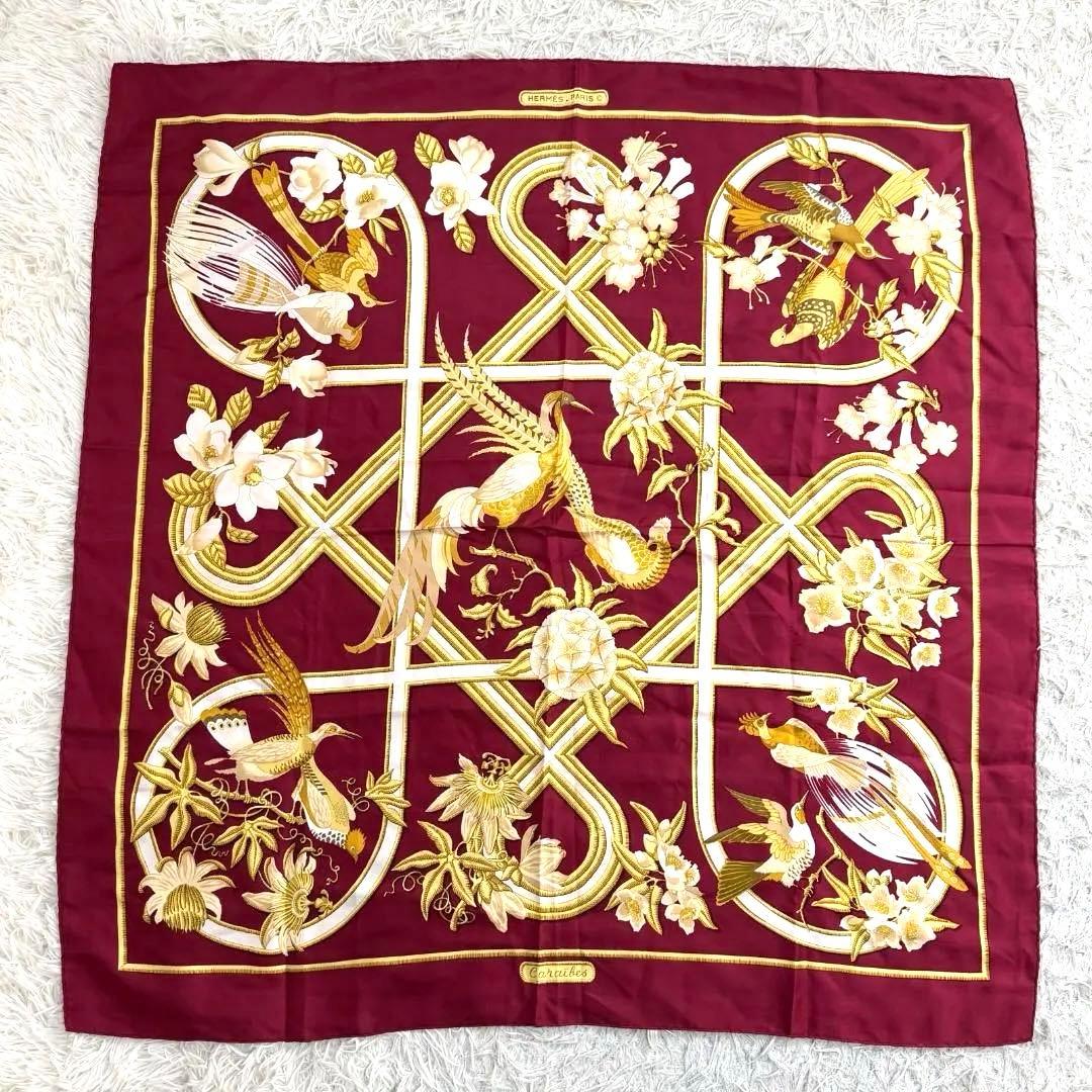 16641✨HERMES カレ90 Caraibes カリブ鳥 スカーフ