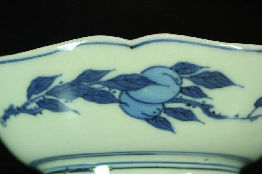 懐石 染付 輪花 牛上笛吹童子紋 皿 九枚(K-XA834)